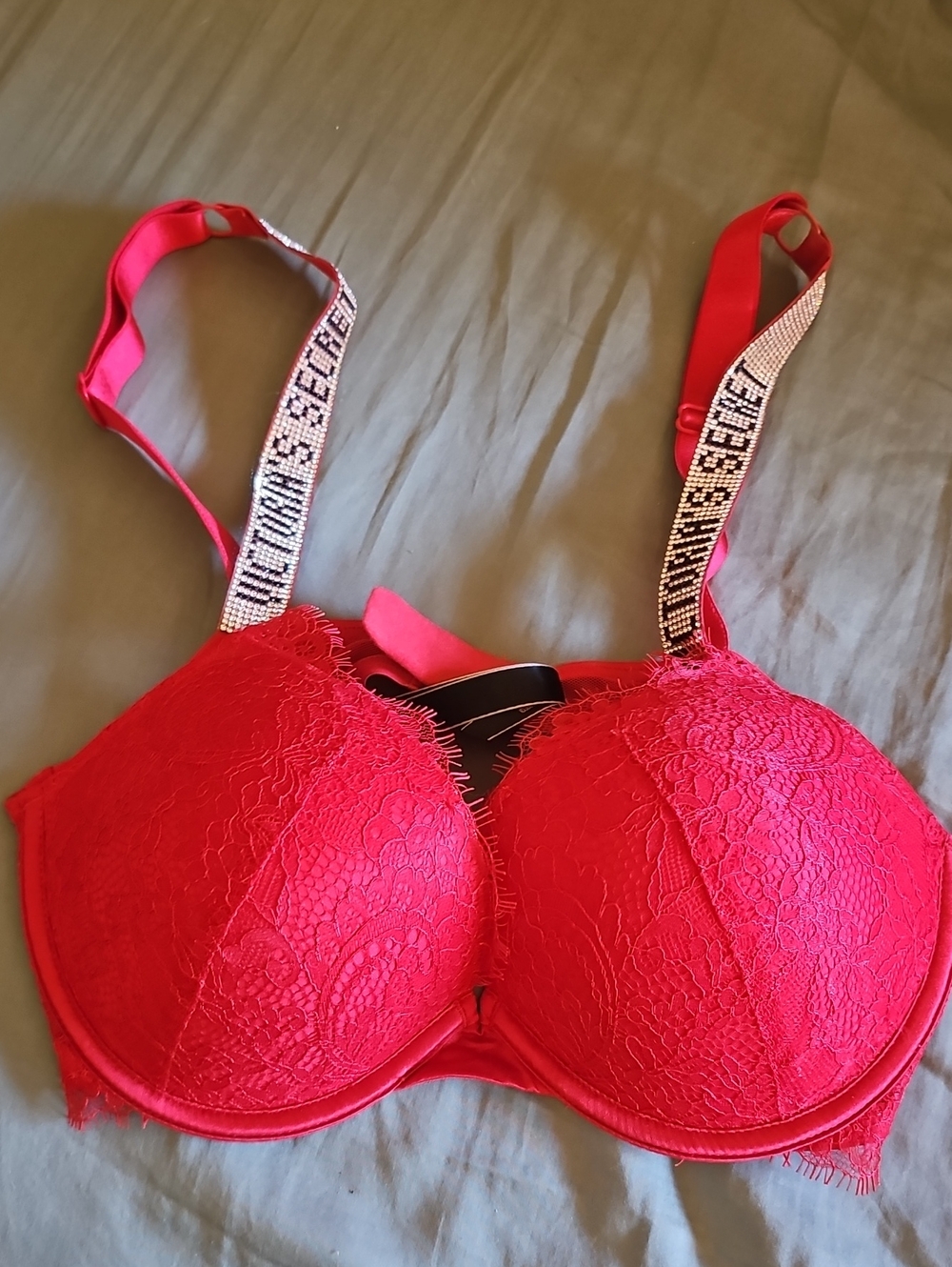 Victoria's Secret Hot Pink Lace Push-Up Bra with Logo Straps
